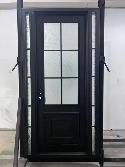 Tempered Glass Wrought Iron French Front Steel Swing Door Glass Door