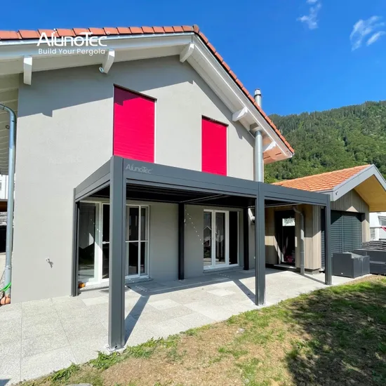 AlunoTec Wholesale Outdoor Furniture WPC Louvre Roof Aluminum Pergola 4X4 Garden Gazebo 