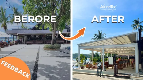 AlunoTec Customized Commercial PVC Material Waterproof UV Protection Outdoor Shade Retractable Roof Awning 