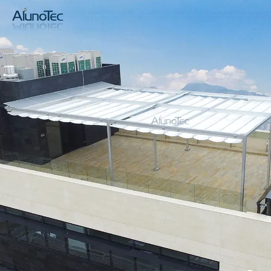 AlunoTec Factory Price Large Hotel Outdoor Retractable Shade Awning with LED Lights 