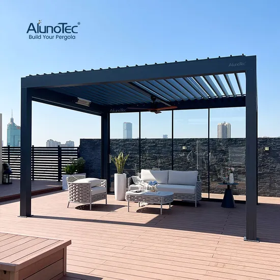 AlunoTec Motorized Retractable Curved Roof Awnings Outdoor Folding Gazebo Canopy 