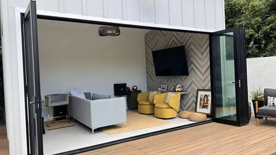 Wholesale Modern French Chinese Style 4m Heavy Duty Bifold Door Windproof Exterior Aluminium Glass Folding Door for Villa 