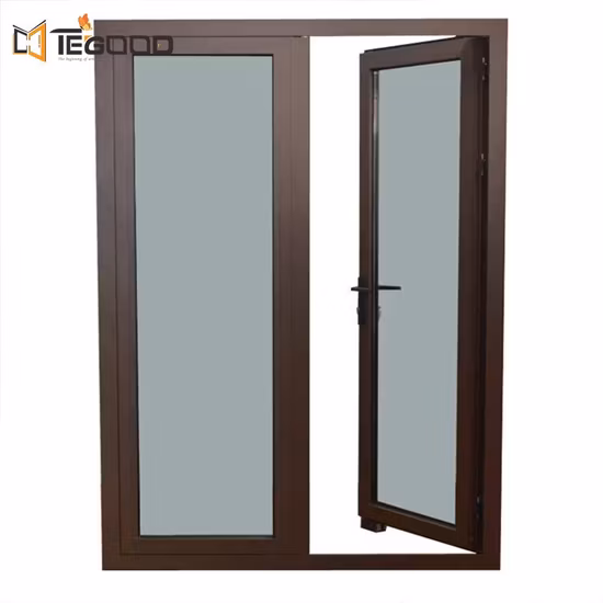 Modern Single Iron Aluminum Steel Tempered Glass Entrance French Double Front Doors 