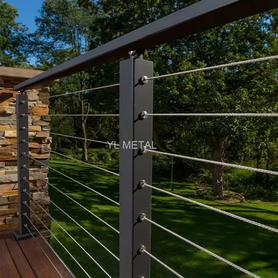 Y L Modern Design Black Post Side Mounted Balcony Handrail Balustrade Deck Terrace Fence Cable Railing 