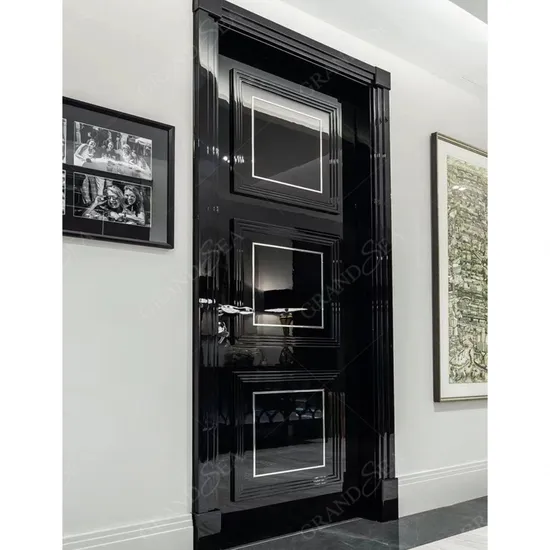 French Modern Contemporary Main Solid Wood Walnut Pivot Front Door Entry 